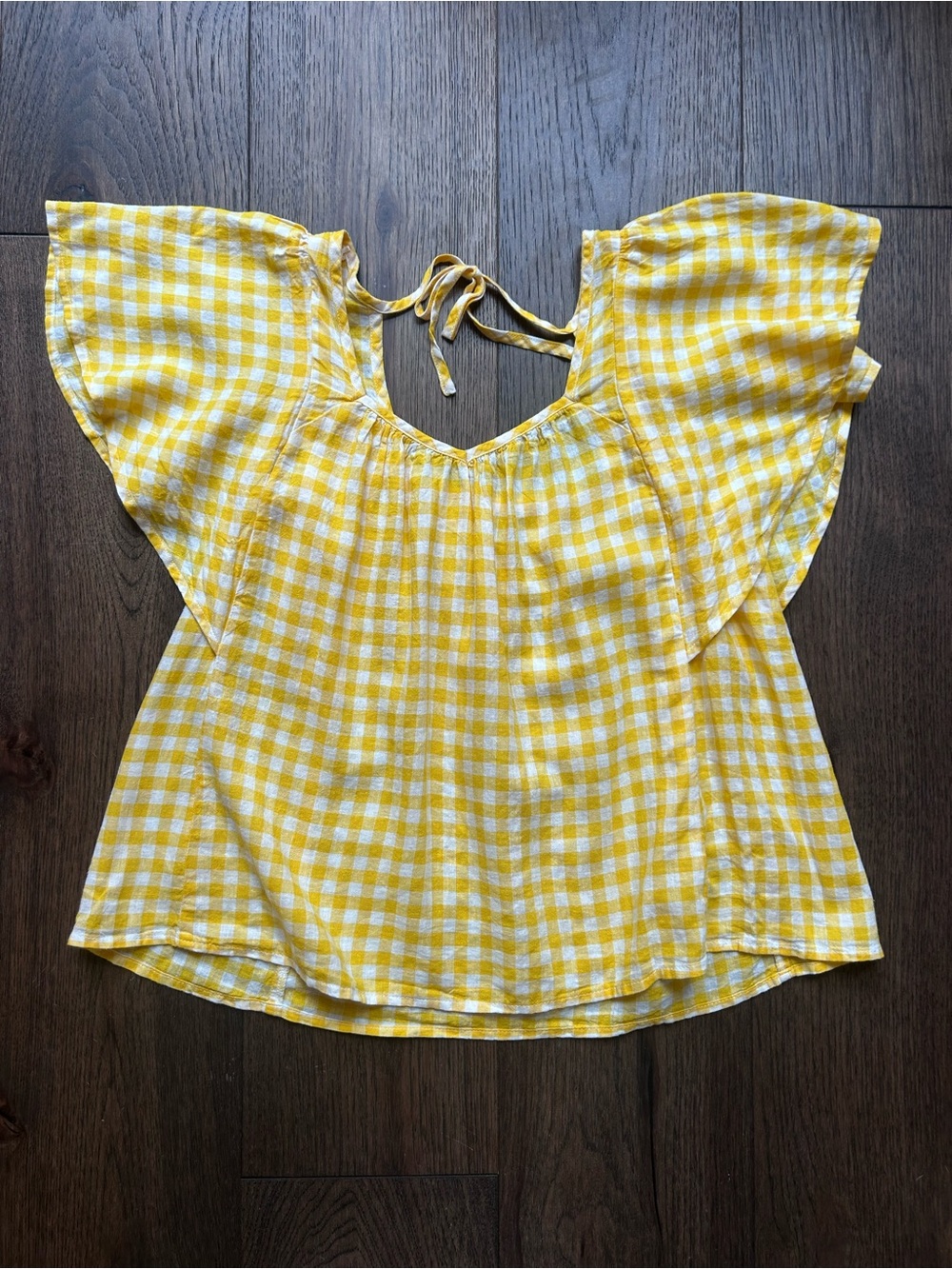 Old Navy Yellow and White Gingham Flutter Sleeve Top NWT